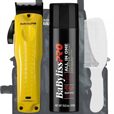 BaByliss Pro Limited Edition LO-PROFX Cordless Clipper (Andy Authentic) + Barber Apron + Clipper Spray + Flat Top Comb