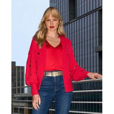 Boston Proper - Racing Red - Gem Embellished Cardigan - XL