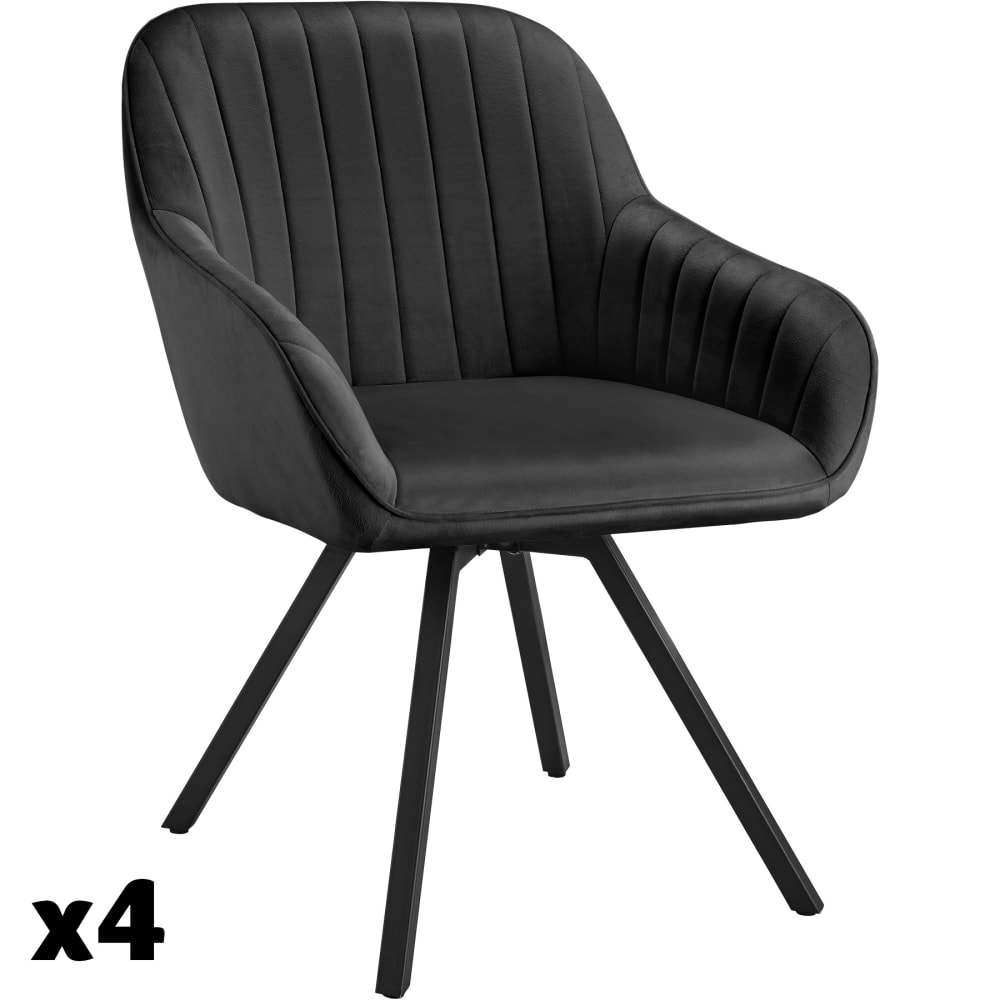 Lot 4 chaises pivotantes à 360° avec accoudoirs velours noires