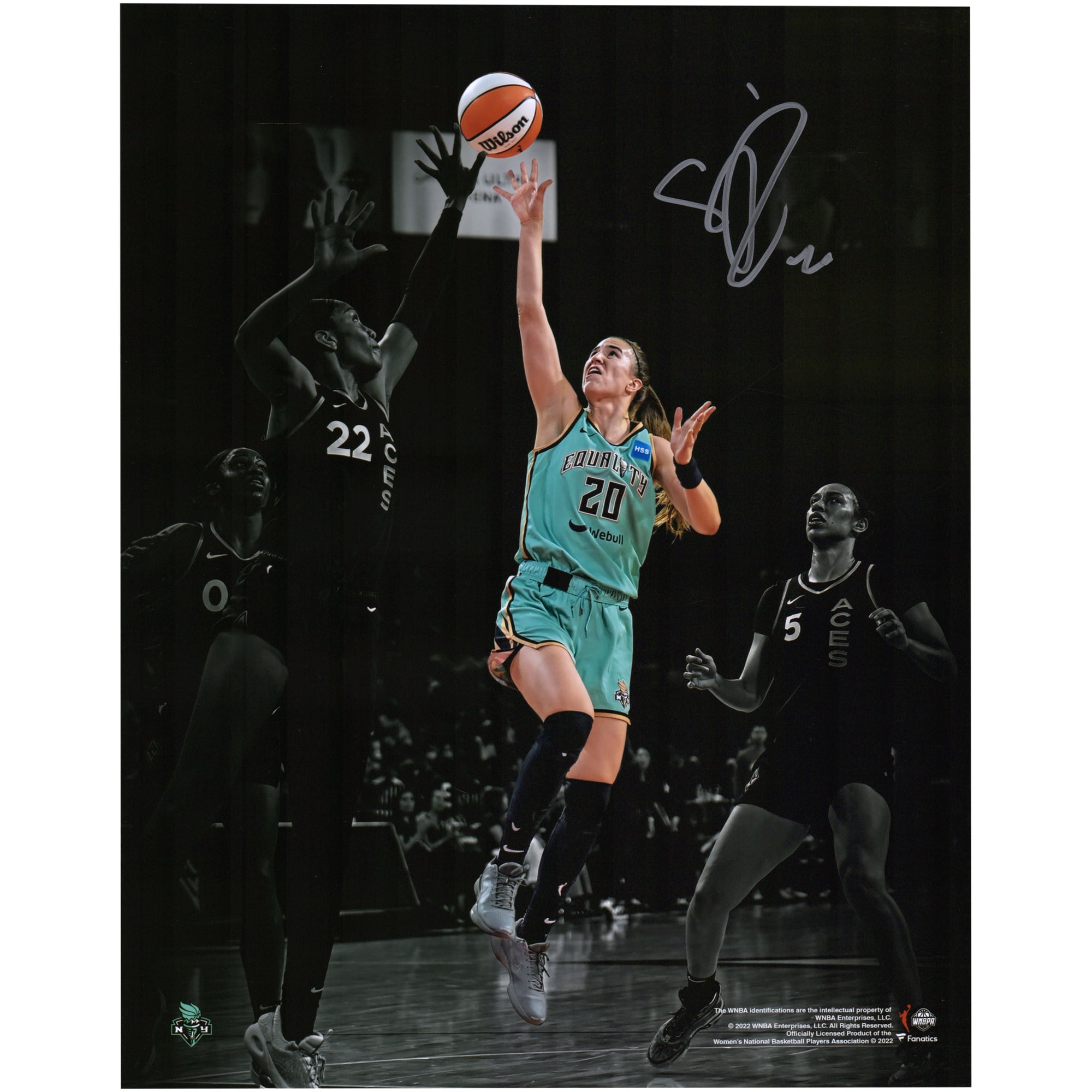 Photographie autographiée de Sabrina Ionescu de New York Liberty 11" x 14" Spotlight contre Las Vegas Aces - No Gender Taille: No Size