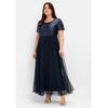 Abendkleid SHEEGO "Große Größen", Damen, Gr. 46, Normalgrößen, blau (marine), Obermaterial: 100% Polyester;Futter: 100% Polyester, unifarben, elegant, figurumspielend lang, Rundhals, Kurzarm, Kleider Partykleid, in A-Linie mit Pailletten, Topseller