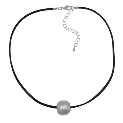 Kette mit Anhänger STEUER "Metall Gebürstet Lederband schwarz", silber (silbergrau), Halsketten, Damen, 52,5cm, Metall, L: 52,5cm B: 2.0mm, matt, B:2.0mm Image