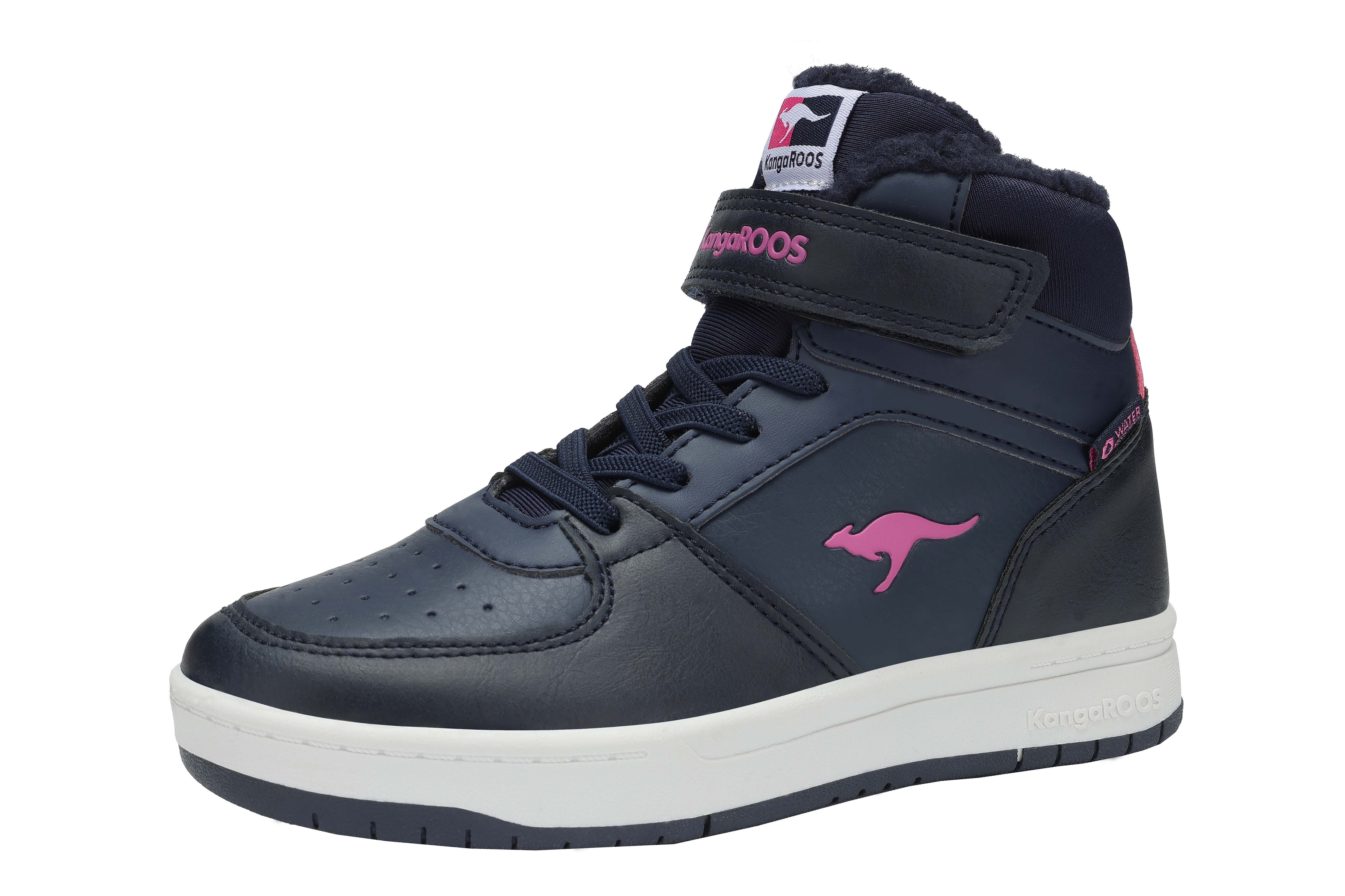Sneaker KANGAROOS "K-CP Bound Mid EV", Mädchen, Gr. 39, blau (dk navy, daisy pink), Synthetik, Textil, Schuhe Sneaker, wasserabweisend, wärmendes Innenfutter