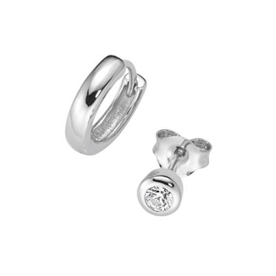 Ohrstecker-Set SMART JEWEL "Ohrstecker und Klappcreole, Silber 925", silber, Ohrringe, Damen, Silber 925 (Sterlingsilber