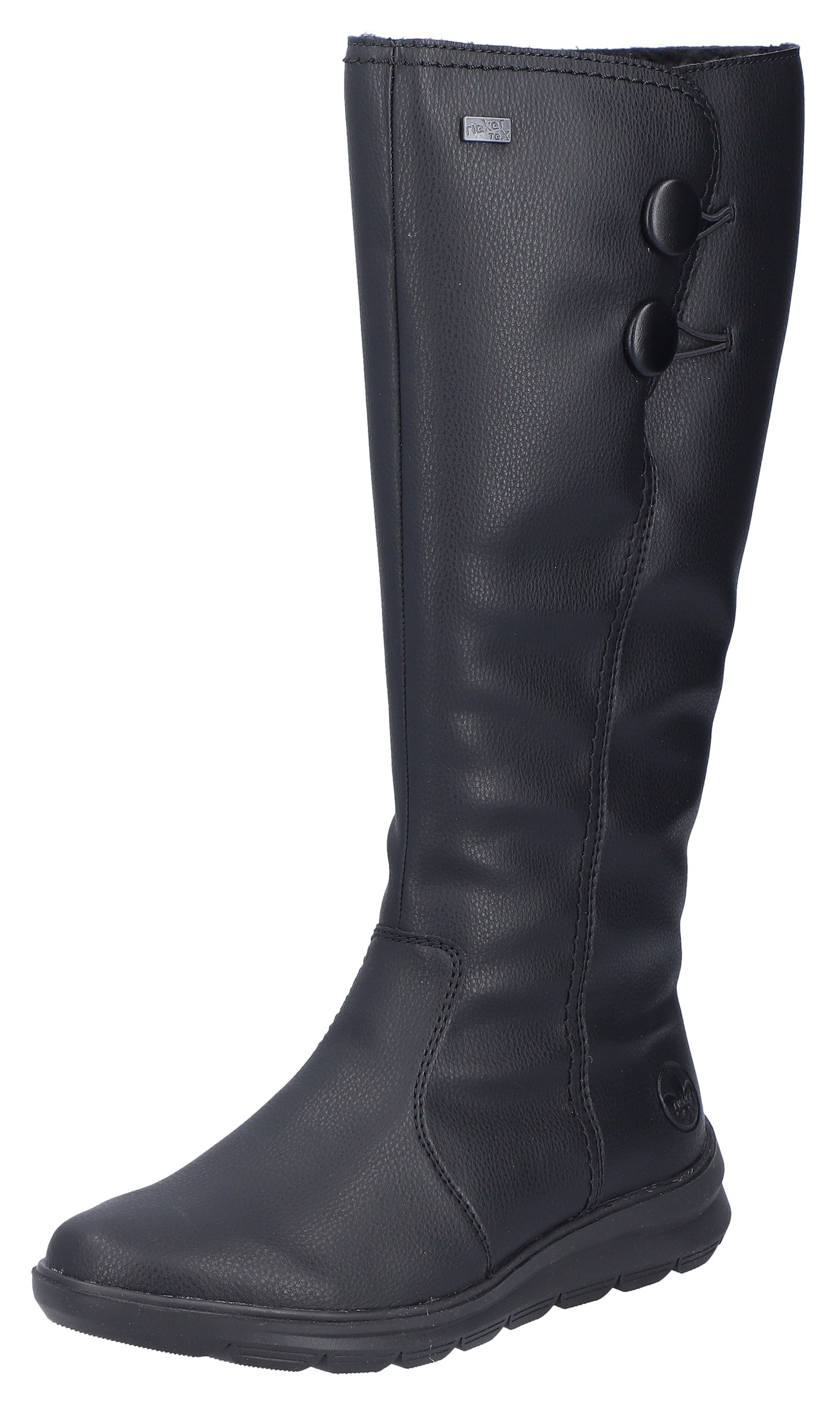 Winterstiefel RIEKER, Damen, Gr. 37, XL-Schaft, schwarz, Lederimitat, unifarben, Schuhe Winterstiefel, Langschaftstiefel, Keilabsatz, mit Warmfutter und Reißverschluss