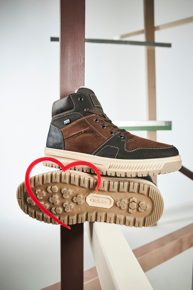 Winterboots RIEKER, Herren, Gr. 44, braun (dunkelbraun kombiniert), Leder, Lederimitat, Textil, Schuhe Winterboots, Sneaker, Schnürboots - 150 Jahre RIEKER Jubiläumsartikel