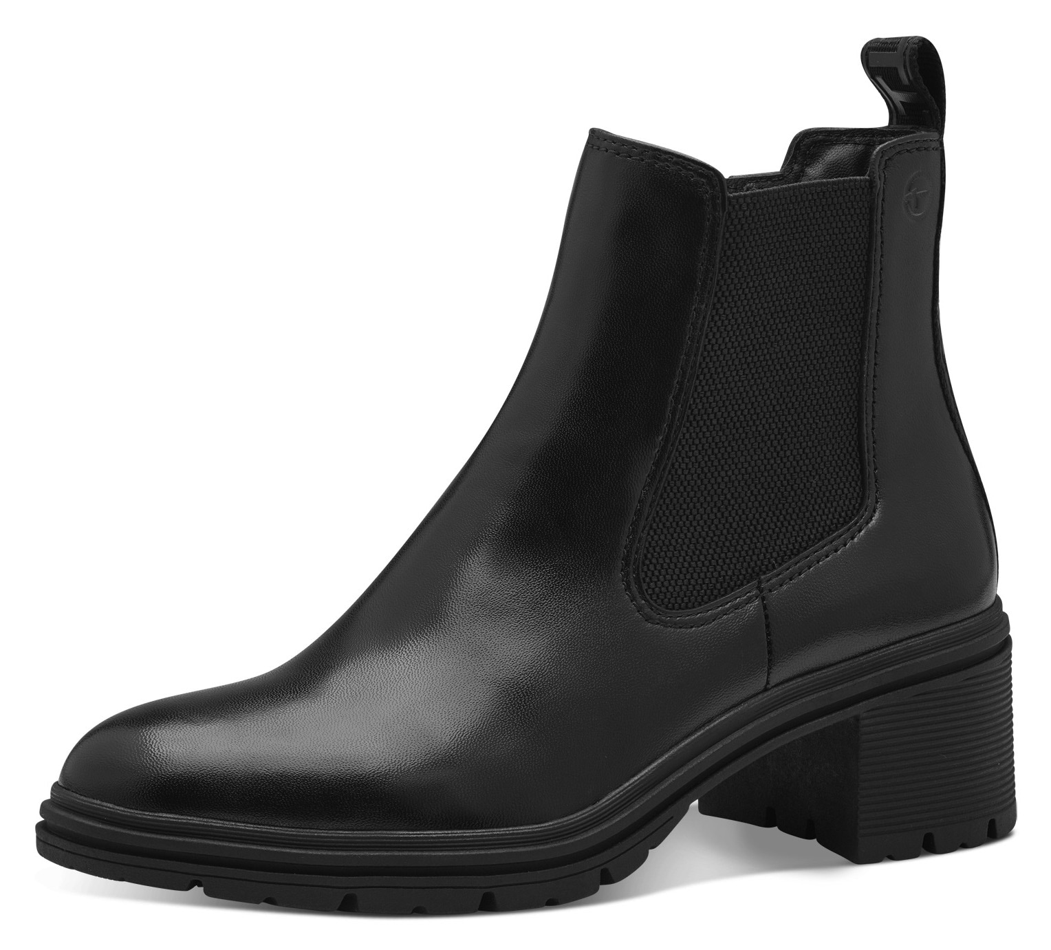 Chelseaboots TAMARIS, Damen, Gr. 38, schwarz, Elastischer Einsatz, Glattleder, unifarben, Schuhe Chelseaboots