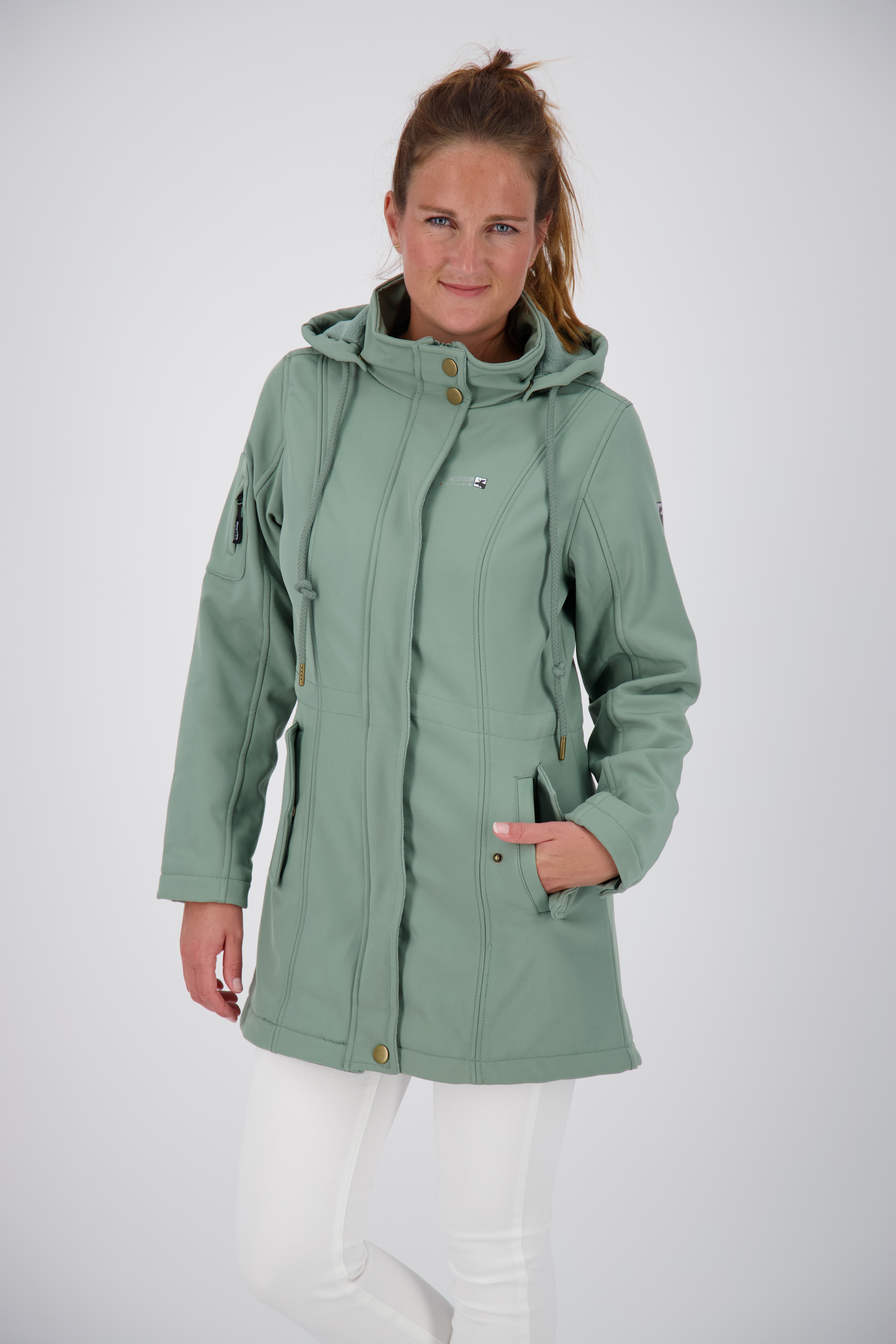 Softshellmantel DEPROC ACTIVE "TWIN PEAK II SLATE NEW WOMEN", Damen, Gr. 44L, grau, 96% Polyester; 4% Elastan mit TPU Membrane, Windstopperbündchen mit Daumenlöchern,mit Schneefang,mit verstellbarem Klettverschluss, Mäntel, auch in Großen Größen...