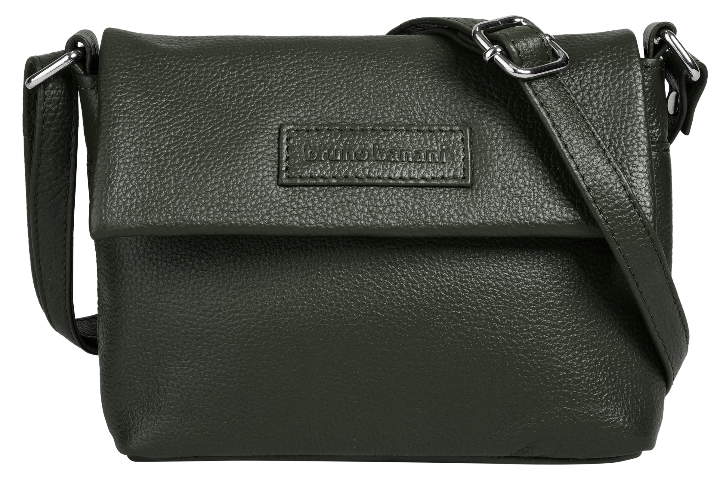 Umhängetasche BRUNO BANANI, Damen, Gr. B/H/T: 19cm x 15cm x 5cm onesize, grün (oliv), Leder, leicht glänzend, unifarben, Taschen Umhängetasche, echt Leder
