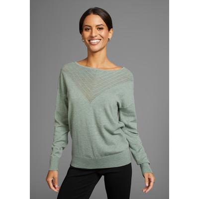 Rundhalspullover LAURA SCOTT, Damen, Gr. 34, grün (salbei), Feinstrick, Obermaterial: 50% Viskose, 26% Polyamid, 24% Polyester, Ajourstrickmuster, unifarben, feminin, lässig geschnitten hüftlang, Rundhals, Langarm Bündchen, Pullover, mit Ajour-Muster Image
