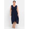 Abendkleid SHEEGO "Große Größen", Damen, Gr. 52, Normalgrößen, blau (marine), Obermaterial: 100% Polyester;Futter: 100% Polyester, unifarben, elegant, figurumspielend lang, V-Ausschnitt, ohne Ärmel, Kleider Partykleid, in Wickeloptik