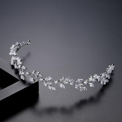 TEMU Elegant Bridal Hair Vine 1pc - Alloy Leaf Floral Headpiece For Wedding, Bridesmaid, Prom - No Feather, Fashionable Hair Accessory For Women