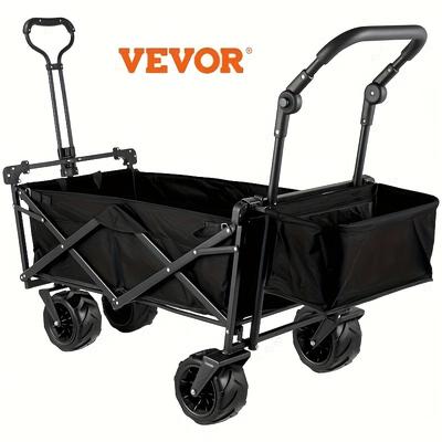 TEMU Vevor Collapsible Wagon With Removable Canopy, 220lbs Heavy Duty Foldable Beach Wagon With Big Wheels, Folding Wagon Stroller With Adjustable Push Pulling Handles