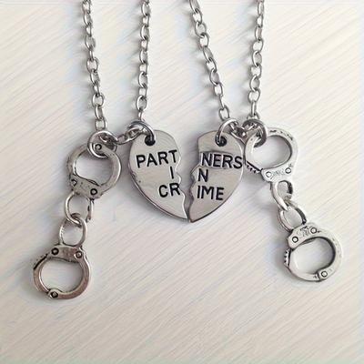 TEMU Heart Handcuff Necklace Pendant Chain For Female Male Woman Man Friendship Lover Couple