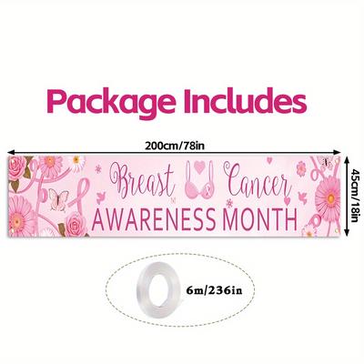 TEMU Breast Awareness Month Banner: For Indoor/outdoor Use - 200cm/78in X 45cm/18in - Includes 6/236in Balloons