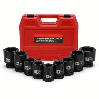 TEMU 1-inch Drive Spindle Axle Nut Impact Socket Set, Shallow, 1