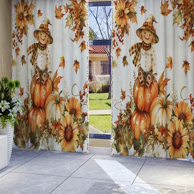 TEMU 2pcs, Autumn Leaf Pumpkin Print Curtains For All Seasons, Living Room Curtains With Rod Pockets, Living Room Furniture Decoration, Home Decor