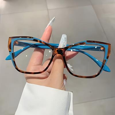 TEMU Cat's Eye Transparent Lens Glasses Color Block Fashion Decorative Glasses Women's Computer Glasses