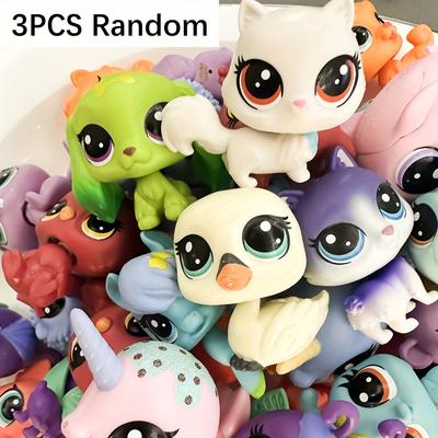 TEMU 3-pack Lps Dogs Random Mix 5cm Cartoon Animal Figurines, Colorful Plastic Collectible Toys, Cat Dog Rabbit Handicrafts, Novelty Figures For Display