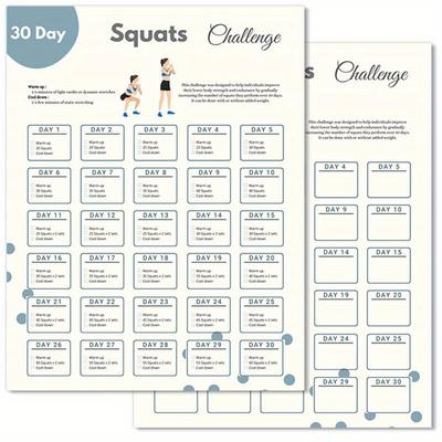 TEMU 30-day Squats Challenge Poster - Fitness Planner For Lower Body Strength, Set Of 2, 8x10 Inch, Unframed