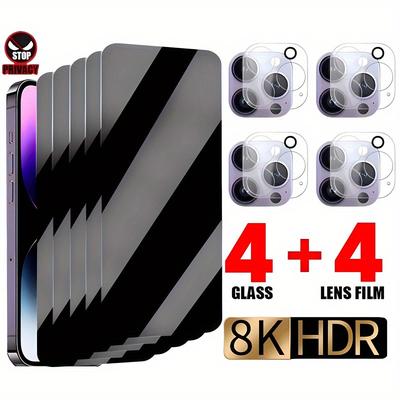 TEMU For Protector And Camera Lens Guard Bundle 8-in-1, Anti-spy Tempered Glass With Glossy Finish, 28Â° View Protection, Scratch-resistant For Models 11/12/13/14/15/16 Pro Max - 4 Pack