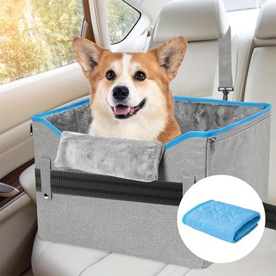 TEMU Elevated Dog Car Seat For Medium Dogs, Console Car Seat, Puppy Dog Booster Seat For Car With Clip On Leash, Perfect For Small Pet, Detachable Travel Pet Car Seats With Memory Foam, Blue