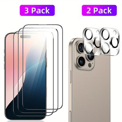 TEMU 3pcs Screen Protectors + 2pcs Camera Lens Protectors, Anti-scratch, Anti-fingerprint, Full Protection Tempered Glass Screen Protectors For Pro Max