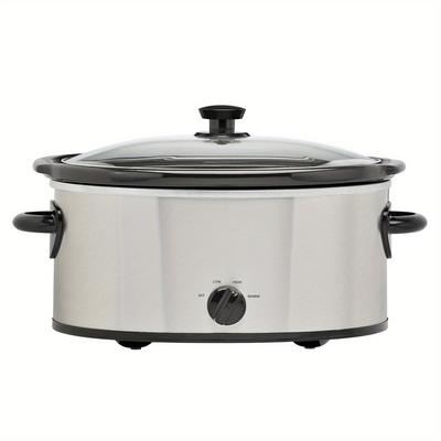 TEMU 6 Quart Oval Slow Cooker, Stainless Steel Finish, Glass Lid