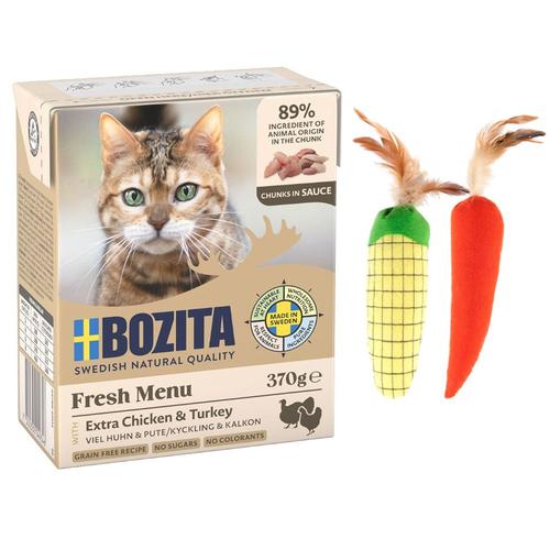 12 x 370 g Bozita Tetra Häppchen + TIAKI Katzenspielzeug gratis! - Hühnchen und Pute in Soße