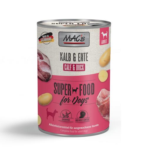 6x400g MAC's Adult Superfood Kalb & Ente Hundefutter nass