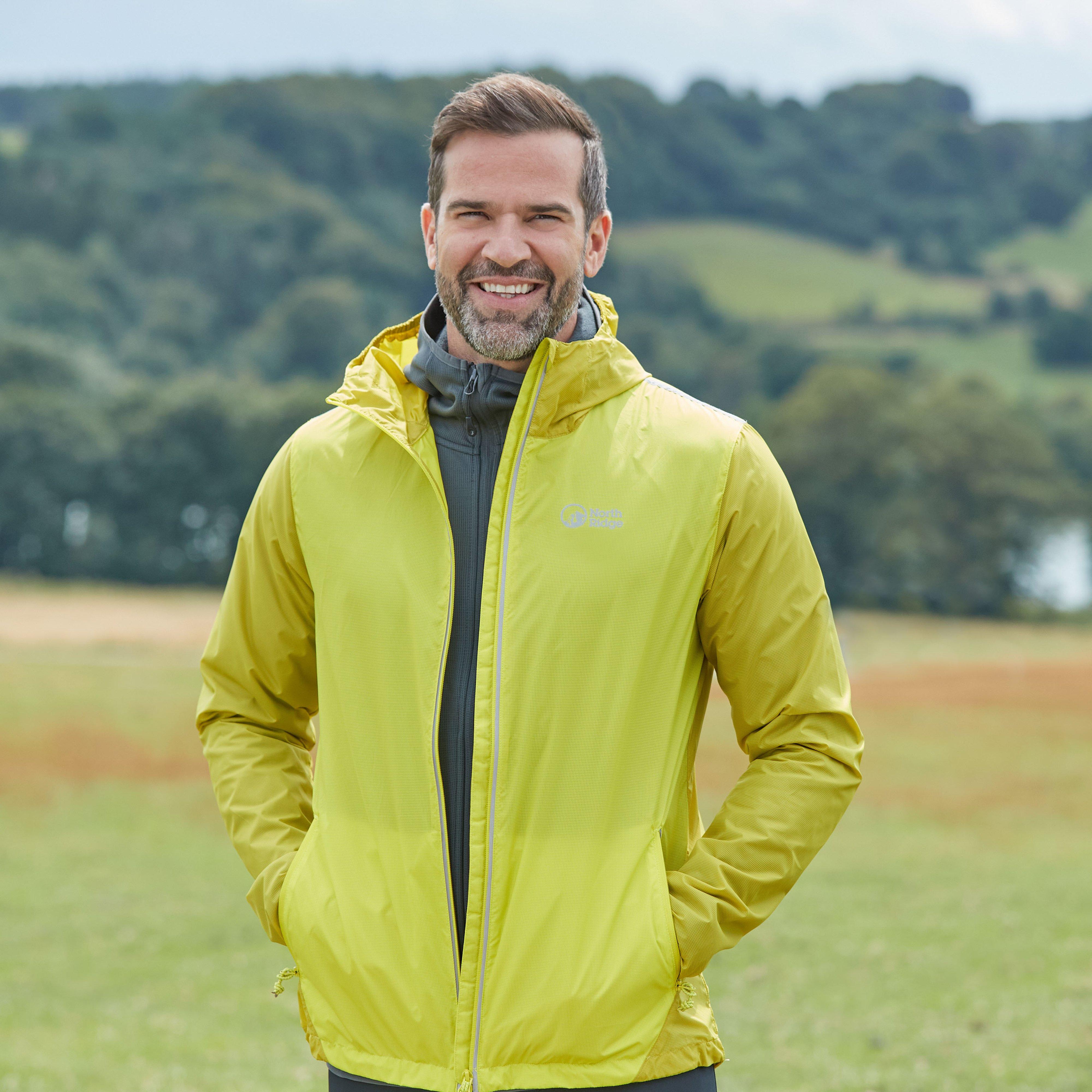 North Ridge Mens Speed Lightweight & Water Resistant Running Jacket With Adjustable Hood - Yellow - Size 2XL