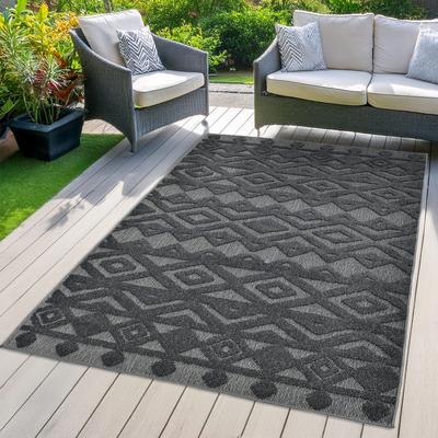 Teppich "Askja Outdoor" Gr. 8, grau (anthrazit), B:280cm H:12mm L:380cm, Kunstfaser, LEGER HOME BY LENA GERCKE, Teppiche, Hoch-Tief Effekt, Teppich im Boho Stil, Outdoor geeignet Image