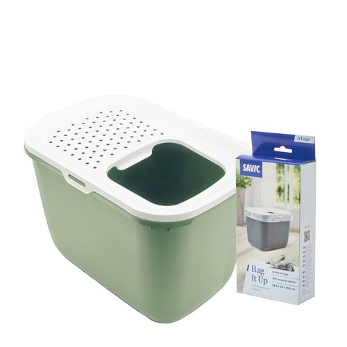 Savic Katzentoilette Hop In Starterset: Toilette botanical green/weiß + 6 Bag it up