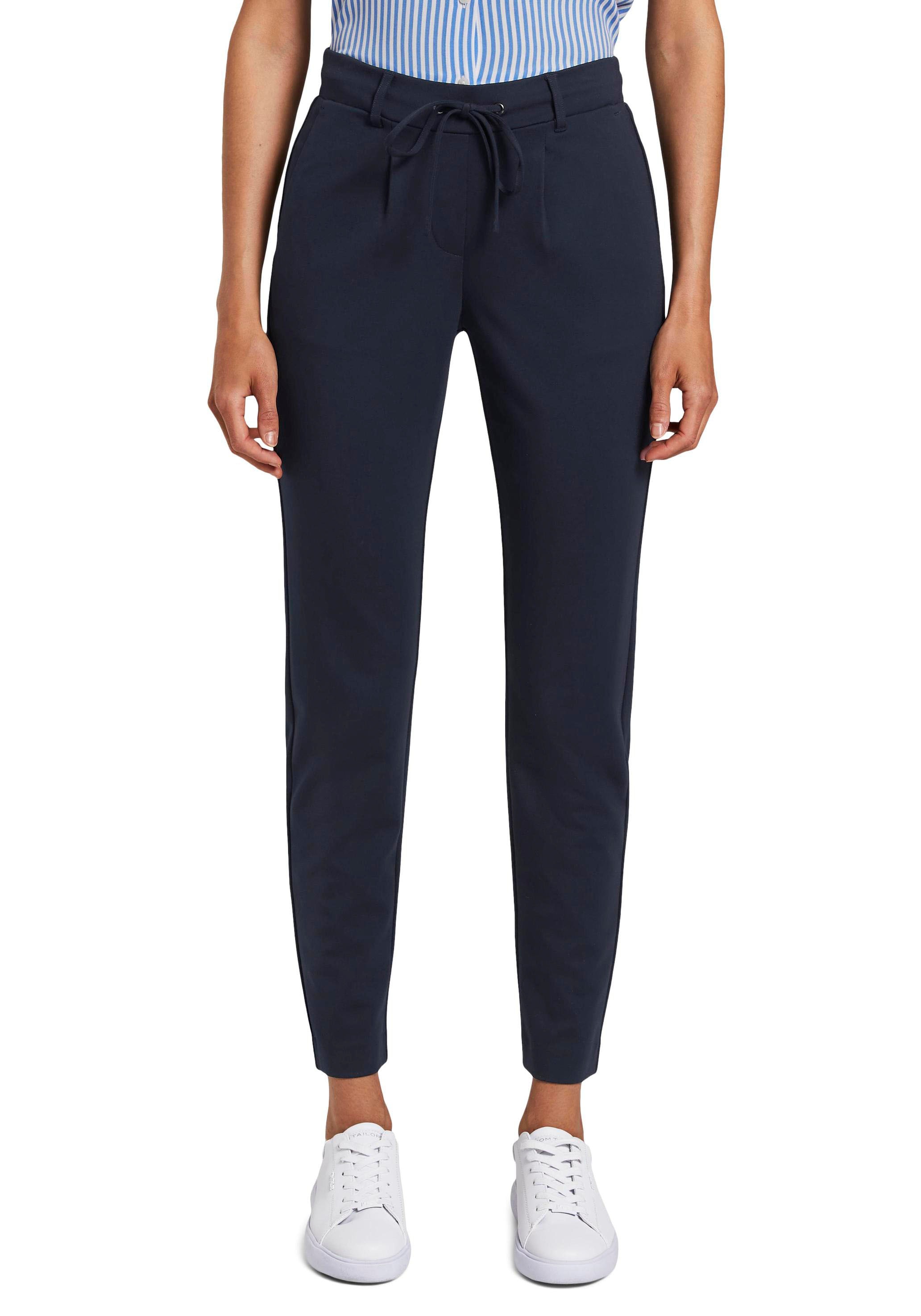 Jogger Pants TOM TAILOR, Damen, Gr. 46, Länge 32, blau (marine), Jersey, Obermaterial: 60% Viskose, 34% Polyamid, 6% Elasthan, unifarben, Modisch, lässig geschnitten lang, Hosen, mit Bundfalten