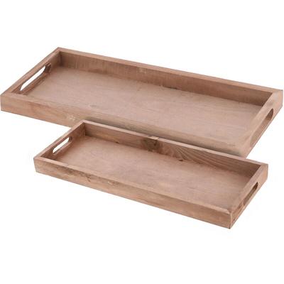 Deko Holztablett natur 2er Set - 50 / 45 cm - Holz Kerzenteller länglich - Tischdeko Dekotablett