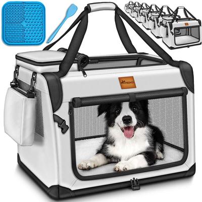 Tresko - Hundebox faltbar Grau (l 70x52x52cm) inkl. Leckmatte und Spatel Transportbox für Hunde und