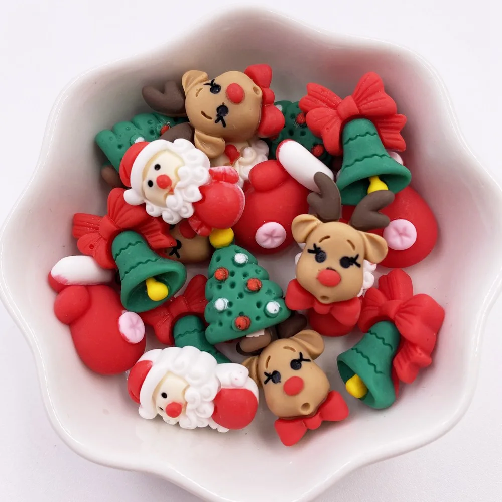 20 pièces Kawaii coloré résine wapiti Santa gant cloche Flatback Cabochon Mini dessin animé Figurine Scrapbook bricolage décor de noël artisanat