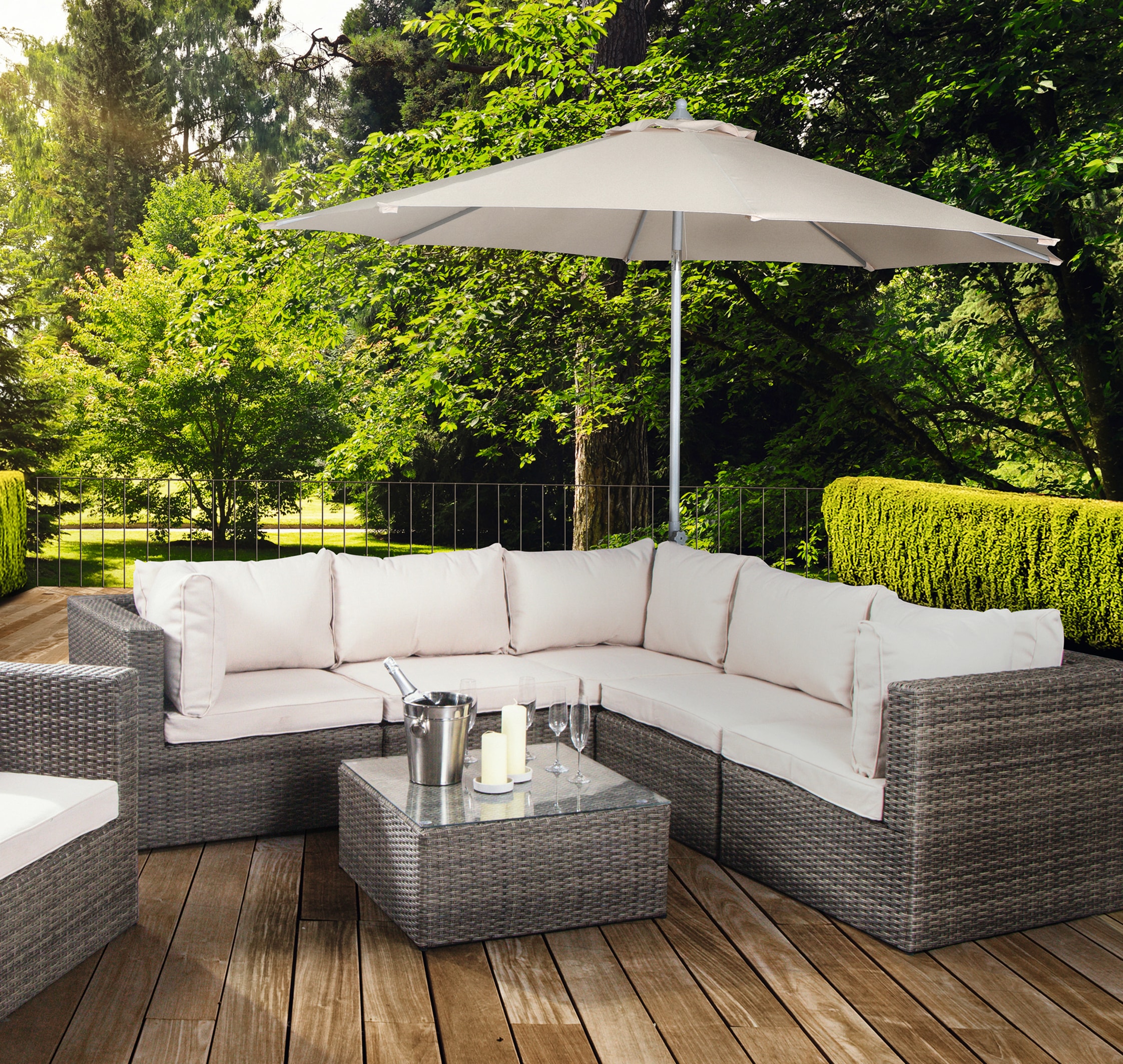 Marktschirm SIENA GARDEN "Alu-Push Pro Mittelstockschirm", beige (natur), Standschirme