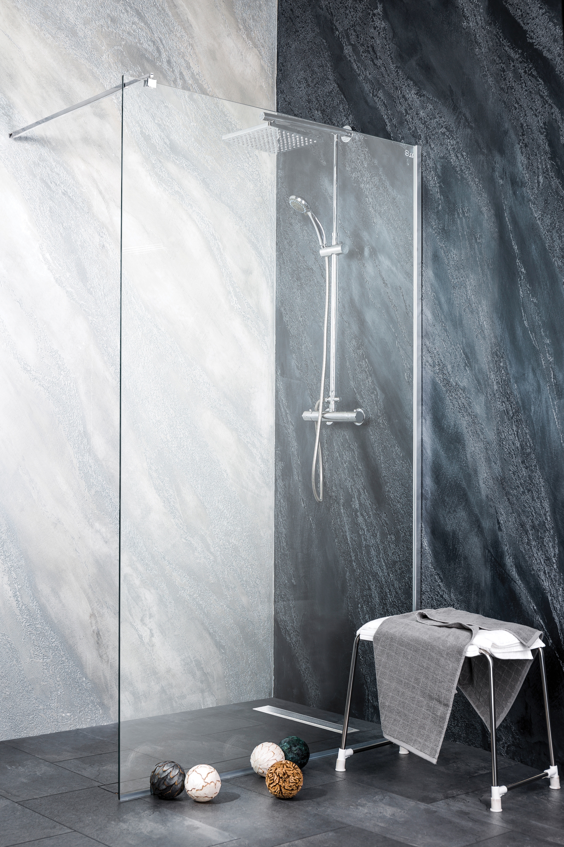 Walk-in-Dusche SANOTECHNIK "Freedom II", grau (chromfarben), H:195cm, Duschwände