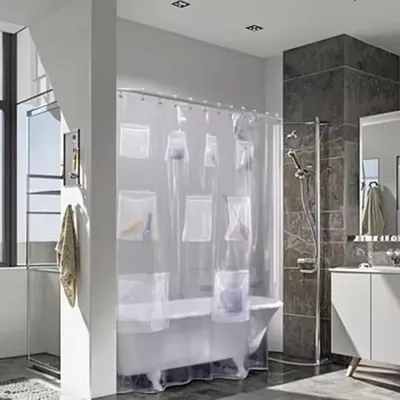 Minghe Shower curtain with 9 Mesh Pockets,Bathroom Shower Curtain,Vinyl 6 G Plastic Shower Curtain 72(W) x 72(H) Inches