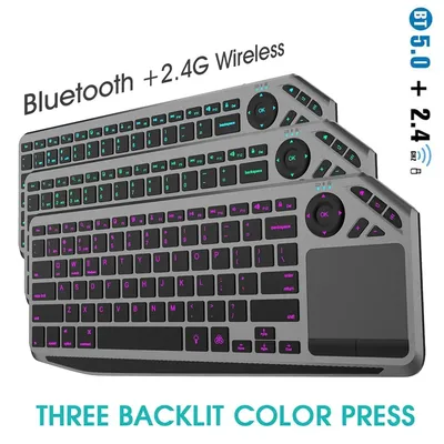 Bluetooth Wireless Keyboard with Touchpad 7-Colors Backlit 2.4g Rechargeable Trackpad Keyboard for Smart TV, IOS IPhone/IPad
