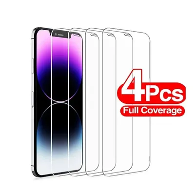 4PCS Tempered Glass For iPhone 15 14 13 12 11 Pro Max Screen Protector For iPhone X XR XS MAX 11 12