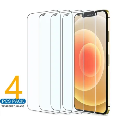 4PCS Full Cover Tempered Glass For iPhone 11 12 13 14 15 Pro Max Screen Protector For iPhone 11 12