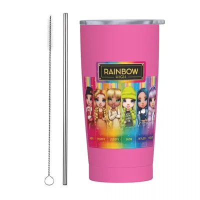 Rainbow High Tumbler Vacuum Insulated Thermal Cup Vacuum Flask Smoothie Tea Mug Spill Proof, 20oz