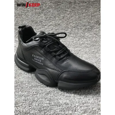 New Mens Genuine Leather Sneakers Black Round Toe Jogging Trainers Male Gym Fitness Sports Shoes