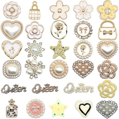 1/29PCS Acrylic Shoe Charms Golden Flower Heart Luxury Jewelry Shoe Accessories Fashion Women Shoe Decoration for Clog Sandal