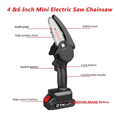 4/6 Inch 21V Battery Mini Electric Pruning Saw Rechargeable Handheld Pruning Chainsaw Wood Power Tool For Makita 18V Battery