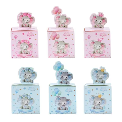 24Pcs Baby Elephant Favor Box For Kids Birthday Party Blue Pink Candy Gift Boxes Treat Kids Birthday