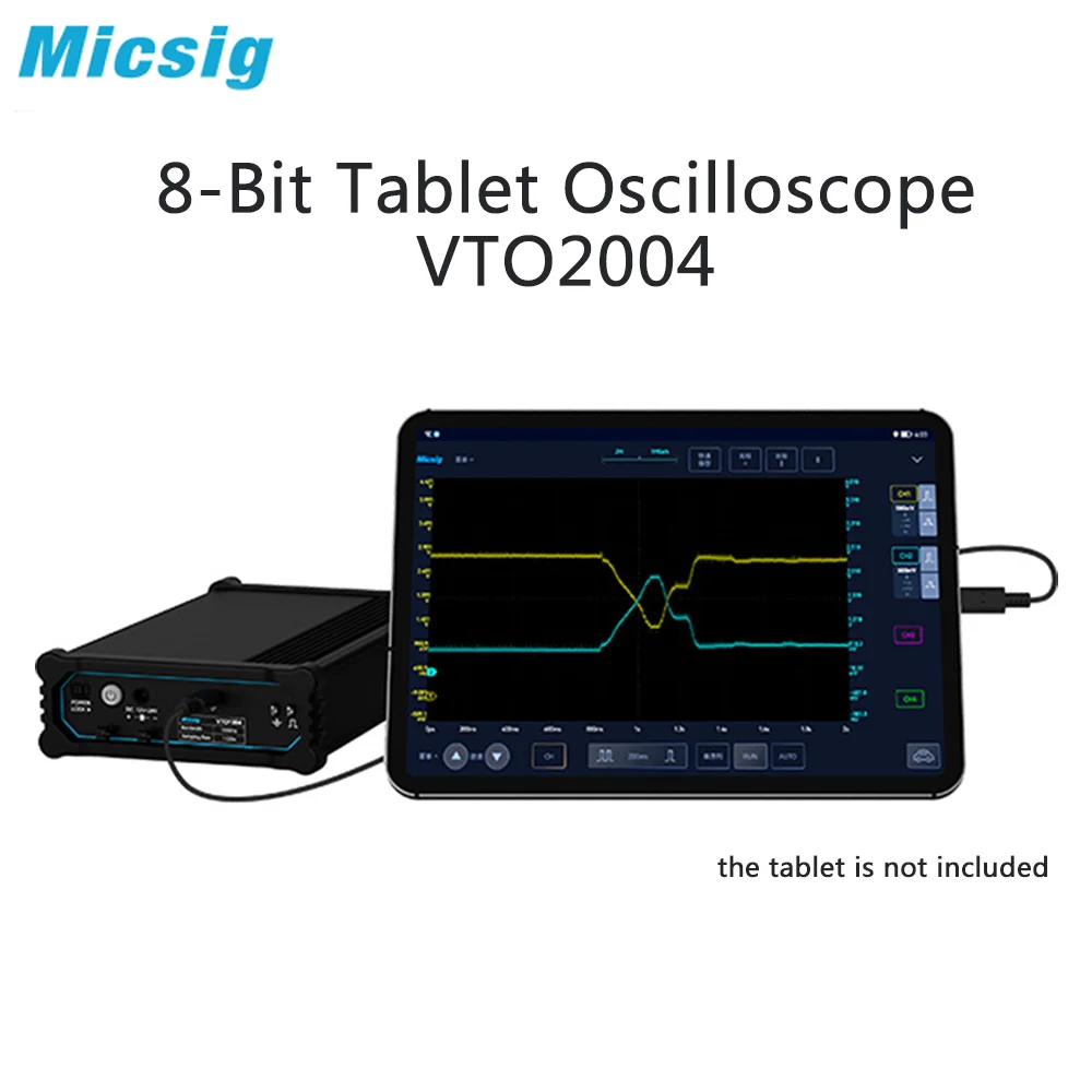 Micsig VTO2004 Automotive Tablet Oscilloscope, Portable 200MHz Oscilloscopter, 4 Channels, 1Gsa/S, 50Mpts Automotive 110V 220V
