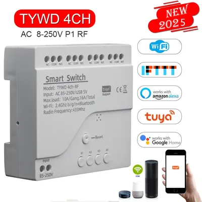 Tuya Wifi RF 4 Channel Module 85-265V 7-32V Garage Door Gate Curtain Water Heater Motor Relay TV Light Table Lamp Smart Switch